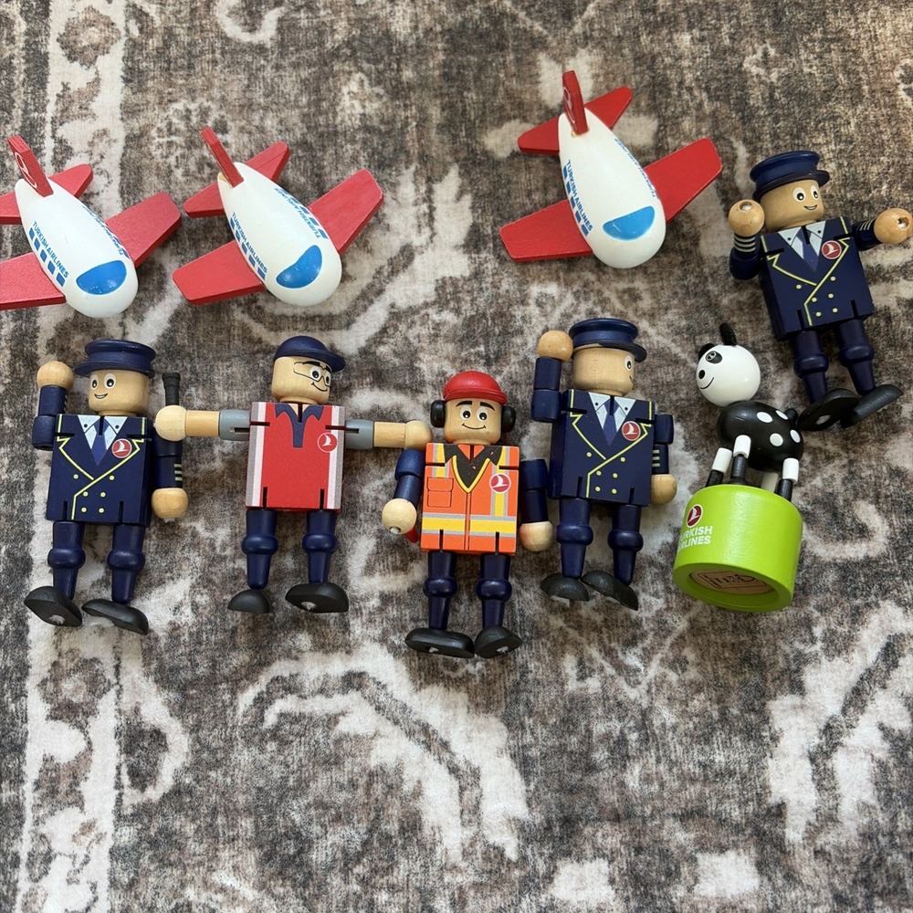 Turkish Airlines Small Wooden Airplanes Figures And Animals Used Good Shape